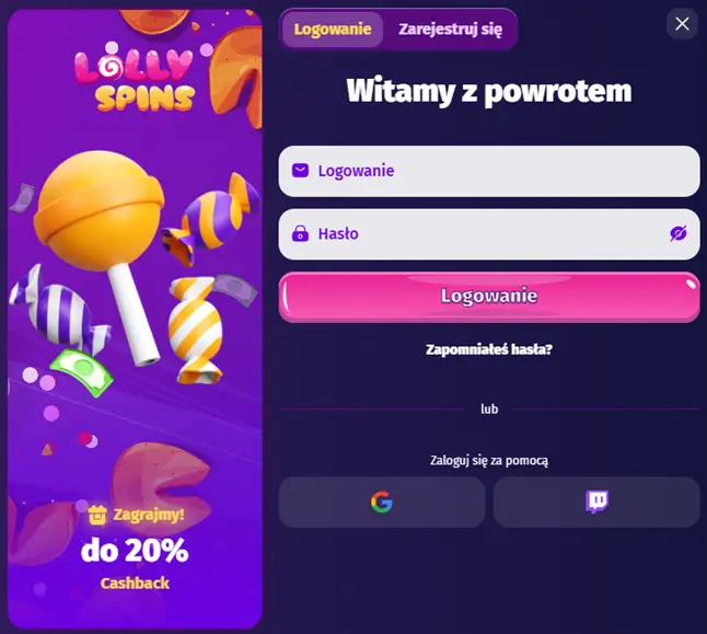 Zaloguj się do LollySpins Casino